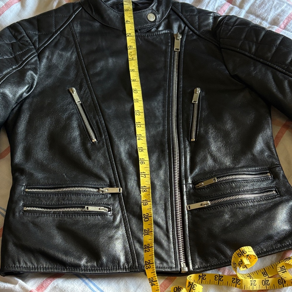 Source Unknown Black Leather Biker Jacket 100% Sheep Leather - Picture 12 of 13